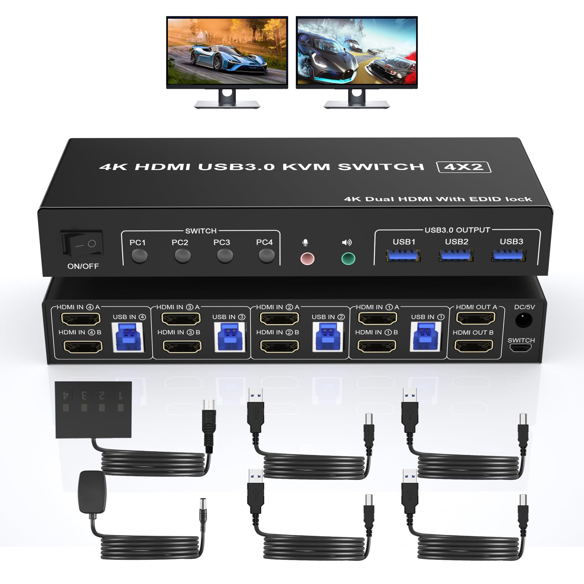 Dual Monitor Stand - 4K USB 3.0 KVM 스위치 HDMI