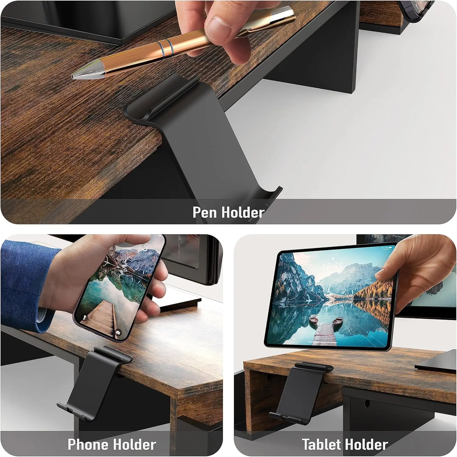 서랍이 있는 빈티지 브라운 듀얼 모니터 데스크 스탠드 - Dual Monitor Stand 리뷰 및 가격