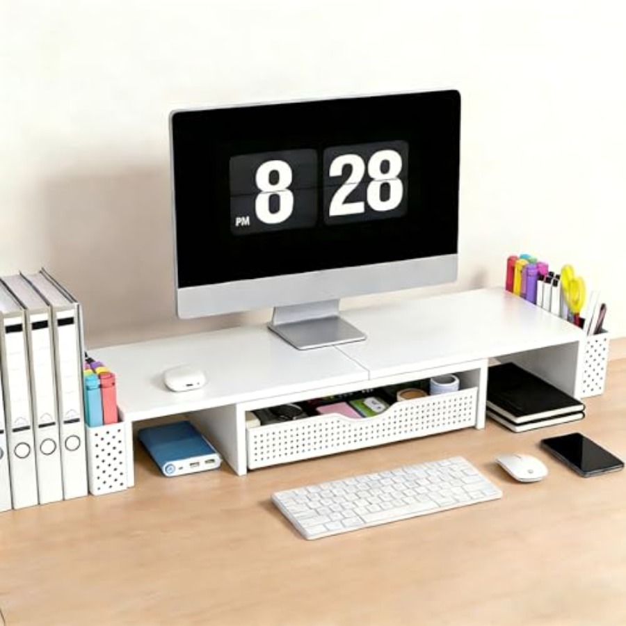 금속 책상 정리함 및 액세서리, 서랍과 2개의 펜 홀더 - Dual Monitor Stand 리뷰 및 가격
