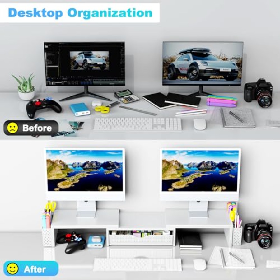 금속 책상 정리함 및 액세서리, 서랍과 2개의 펜 홀더 - Dual Monitor Stand 리뷰 및 가격