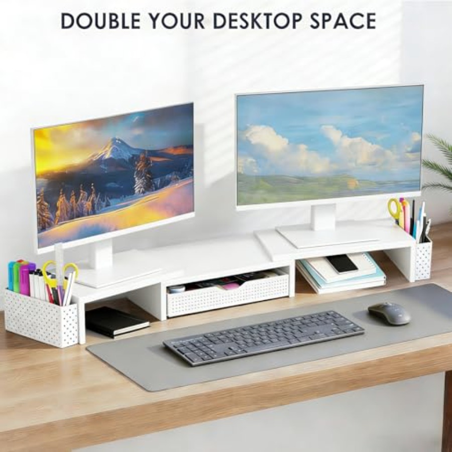 금속 책상 정리함 및 액세서리, 서랍과 2개의 펜 홀더 - Dual Monitor Stand 리뷰 및 가격