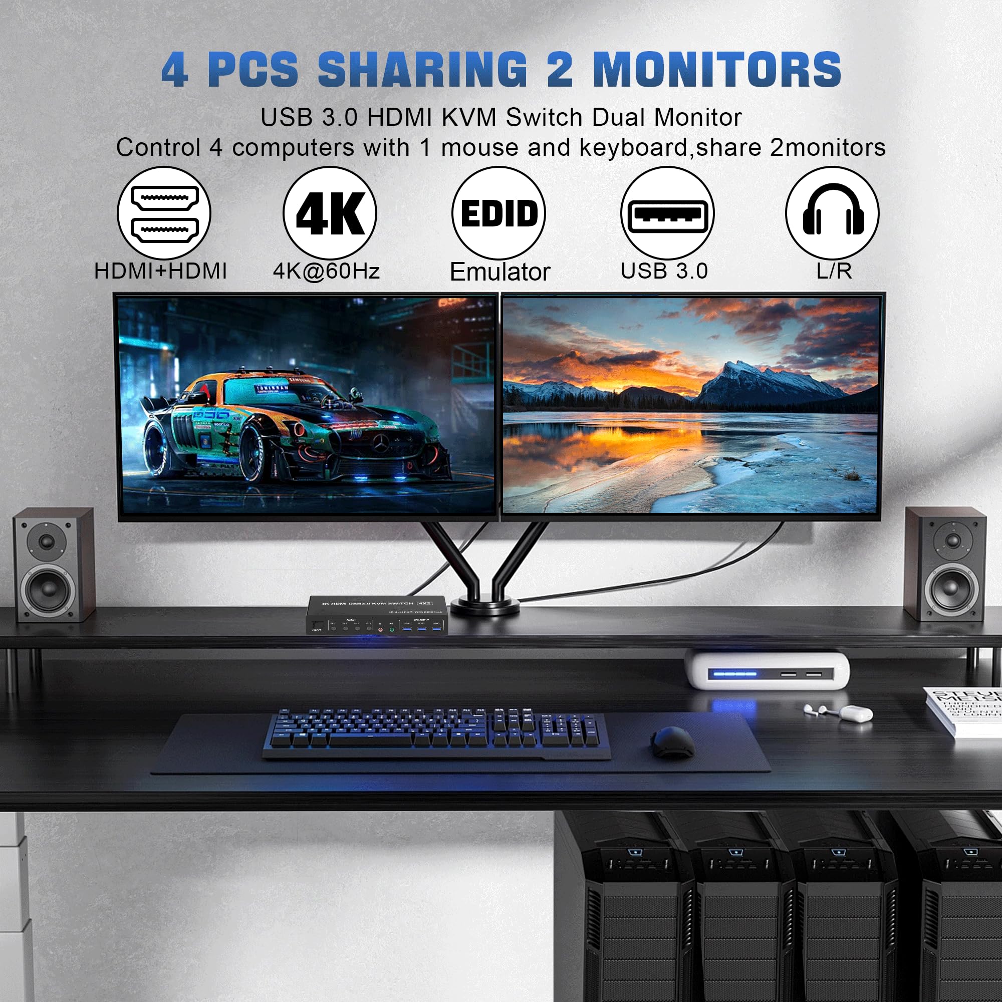 4K USB 3.0 KVM 스위치 HDMI 듀얼 모니터 - Dual Monitor Stand 리뷰 및 가격